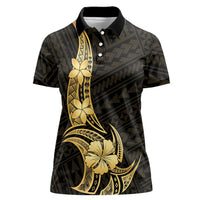 Gold Black Polynesia Hibiscus Plumeria Tattoo Women Polo Shirt
