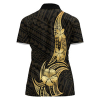 Gold Black Polynesia Hibiscus Plumeria Tattoo Women Polo Shirt