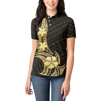 Gold Black Polynesia Hibiscus Plumeria Tattoo Women Polo Shirt