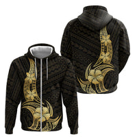 Gold Black Polynesia Hibiscus Plumeria Tattoo Zip Hoodie