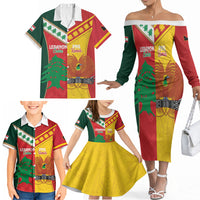 Custom Rugby Papua New Guinea and Lebanon Family Matching Off The Shoulder Long Sleeve Dress and Hawaiian Shirt PNG Kumuls Cedars Together