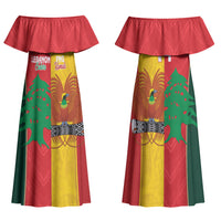 Custom Rugby Papua New Guinea and Lebanon Family Matching Off Shoulder Maxi Dress and Hawaiian Shirt PNG Kumuls Cedars Together