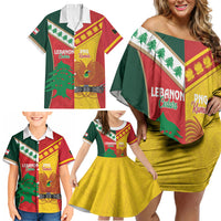Custom Rugby Papua New Guinea and Lebanon Family Matching Off Shoulder Short Dress and Hawaiian Shirt PNG Kumuls Cedars Together
