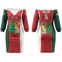Custom Rugby Tonga and Lebanon Couples Matching Off The Shoulder Long Sleeve Dress and Hawaiian Shirt Mate Maa Tonga Cedars Together