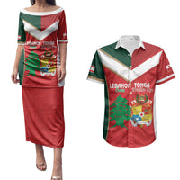 Custom Rugby Tonga and Lebanon Couples Matching Puletasi and Hawaiian Shirt Mate Maa Tonga Cedars Together