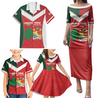 Custom Rugby Tonga and Lebanon Family Matching Puletasi and Hawaiian Shirt Mate Maa Tonga Cedars Together