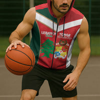 Custom Rugby Tonga and Lebanon Sleeveless Zip Hoodie Mate Maa Tonga Cedars Together
