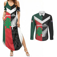 Custom Rugby New Zealand and Lebanon Couples Matching Summer Maxi Dress and Long Sleeve Button Shirt All Black Cedars Together
