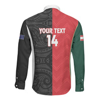 Custom Rugby New Zealand and Lebanon Long Sleeve Button Shirt All Black Cedars Together