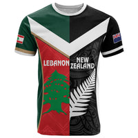 Custom Rugby New Zealand and Lebanon T Shirt All Black Cedars Together