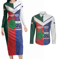 Custom Rugby Samoa and Lebanon Couples Matching Long Sleeve Bodycon Dress and Long Sleeve Button Shirt Toa Samoa Cedars Together