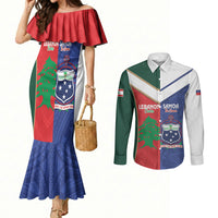 Custom Rugby Samoa and Lebanon Couples Matching Mermaid Dress and Long Sleeve Button Shirt Toa Samoa Cedars Together