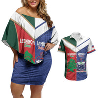Custom Rugby Samoa and Lebanon Couples Matching Off Shoulder Short Dress and Hawaiian Shirt Toa Samoa Cedars Together