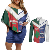 Custom Rugby Samoa and Lebanon Couples Matching Off Shoulder Short Dress and Long Sleeve Button Shirt Toa Samoa Cedars Together