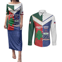 Custom Rugby Samoa and Lebanon Couples Matching Puletasi and Long Sleeve Button Shirt Toa Samoa Cedars Together