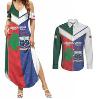 Custom Rugby Samoa and Lebanon Couples Matching Summer Maxi Dress and Long Sleeve Button Shirt Toa Samoa Cedars Together