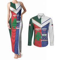 Custom Rugby Samoa and Lebanon Couples Matching Tank Maxi Dress and Long Sleeve Button Shirt Toa Samoa Cedars Together