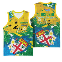 Malampa Fiji Day Basketball Jersey 10 October Together We Grow Grunge Tapa Motifs