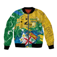 Malampa Fiji Day Bomber Jacket 10 October Together We Grow Grunge Tapa Motifs