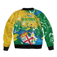 Malampa Fiji Day Sleeve Zip Bomber Jacket 10 October Together We Grow Grunge Tapa Motifs