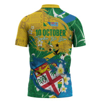 Malampa Fiji Day Zipper Polo Shirt 10 October Together We Grow Grunge Tapa Motifs