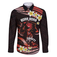 Personalised Tahiti Bora Bora Family Matching Long Sleeve Bodycon Dress and Hawaiian Shirt Manta Rays With Polynesian Plumeria LT14 Dad's Shirt - Long Sleeve Red - Polynesian Pride