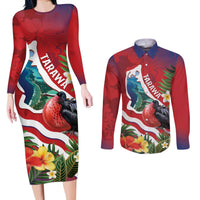 Personalised Kiribati Tarawa Atoll Couples Matching Long Sleeve Bodycon Dress and Long Sleeve Button Shirt Frigate Bird With Map Tropical Style