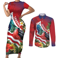 Personalised Kiribati Tarawa Atoll Couples Matching Short Sleeve Bodycon Dress and Long Sleeve Button Shirt Frigate Bird With Map Tropical Style