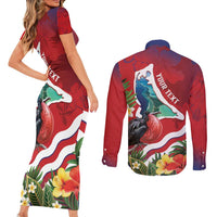 Personalised Kiribati Tarawa Atoll Couples Matching Short Sleeve Bodycon Dress and Long Sleeve Button Shirt Frigate Bird With Map Tropical Style