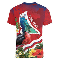 Personalised Kiribati Tarawa Atoll Women V-Neck T-Shirt Frigate Bird With Map Tropical Style