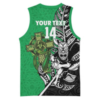 New Zealand and Ireland Rugby Custom Basketball Jersey Maori Tiki Fern Irish Celtic Cross - Polynesian Pride