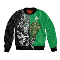 New Zealand and Ireland Rugby Custom Bomber Jacket Maori Tiki Fern Irish Celtic Cross - Polynesian Pride