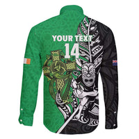 New Zealand and Ireland Rugby Custom Family Matching Long Sleeve Bodycon Dress and Hawaiian Shirt Maori Tiki Fern Irish Celtic Cross - Polynesian Pride