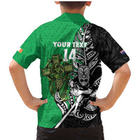 New Zealand and Ireland Rugby Custom Family Matching Mermaid Dress and Hawaiian Shirt Maori Tiki Fern Irish Celtic Cross - Polynesian Pride