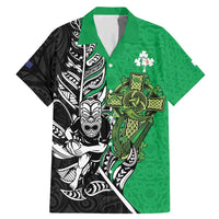 New Zealand and Ireland Rugby Custom Family Matching Mermaid Dress and Hawaiian Shirt Maori Tiki Fern Irish Celtic Cross - Polynesian Pride