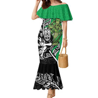 New Zealand and Ireland Rugby Custom Family Matching Mermaid Dress and Hawaiian Shirt Maori Tiki Fern Irish Celtic Cross - Polynesian Pride