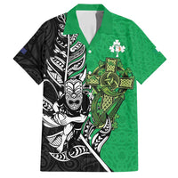 New Zealand and Ireland Rugby Custom Family Matching Off Shoulder Maxi Dress and Hawaiian Shirt Maori Tiki Fern Irish Celtic Cross - Polynesian Pride