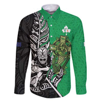 New Zealand and Ireland Rugby Custom Family Matching Off Shoulder Short Dress and Hawaiian Shirt Maori Tiki Fern Irish Celtic Cross - Polynesian Pride