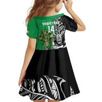 New Zealand and Ireland Rugby Custom Family Matching Tank Maxi Dress and Hawaiian Shirt Maori Tiki Fern Irish Celtic Cross - Polynesian Pride
