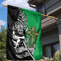 New Zealand and Ireland Rugby Custom Garden Flag Maori Tiki Fern Irish Celtic Cross - Polynesian Pride