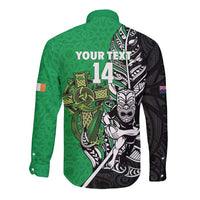New Zealand and Ireland Rugby Custom Long Sleeve Button Shirt Maori Tiki Fern Irish Celtic Cross - Polynesian Pride