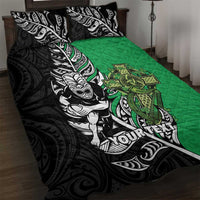 New Zealand and Ireland Rugby Custom Quilt Bed Set Maori Tiki Fern Irish Celtic Cross - Polynesian Pride