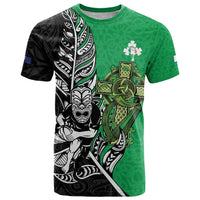 New Zealand and Ireland Rugby Custom T Shirt Maori Tiki Fern Irish Celtic Cross - Polynesian Pride