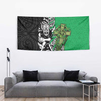 New Zealand and Ireland Rugby Custom Tapestry Maori Tiki Fern Irish Celtic Cross - Polynesian Pride