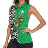 New Zealand and Ireland Rugby Custom Women Sleeveless Polo Shirt Maori Tiki Fern Irish Celtic Cross - Polynesian Pride
