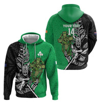 New Zealand and Ireland Rugby Custom Zip Hoodie Maori Tiki Fern Irish Celtic Cross - Polynesian Pride