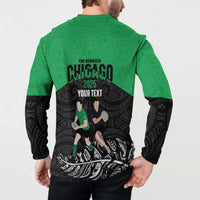 New Zealand and Ireland Rugby Custom Button Sweatshirt Chicago 2025 Go All Black Shamrocks - Polynesian Pride