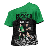 New Zealand and Ireland Rugby Custom Cross Shoulder Shirt Chicago 2025 Go All Black Shamrocks - Polynesian Pride