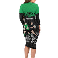 New Zealand and Ireland Rugby Custom Family Matching Long Sleeve Bodycon Dress and Hawaiian Shirt Chicago 2025 Go All Black Shamrocks - Polynesian Pride