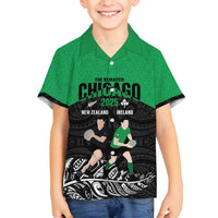 New Zealand and Ireland Rugby Custom Family Matching Puletasi and Hawaiian Shirt Chicago 2025 Go All Black Shamrocks - Polynesian Pride